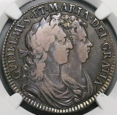 1690 NGC VF 25 William Mary 1/2 Crown Great Britain RARE Coin POP 2/1 (24112803C - Image 1 of 4