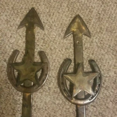 Pair Wrougt Iron Arrows Stars Horseshoe Rustic Western Cowboy Sconces Candle  - Image 1 of 4