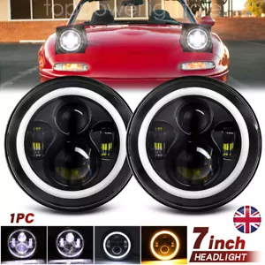 Pair 7inch LED Headlights For 90-97 Mazda NA Miata MX5 MX-5 Halo Angel Eye - Picture 1 of 10