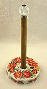 Pioneer Woman Paper Towel Holder Red Yellow Green Floral Acacia Wood Stoneware