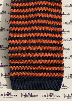 CHAPS 橙色和海军条纹针织袜子领带方形末端 100% 羊毛全新 2.5 英寸 — 第 1/4 张图片