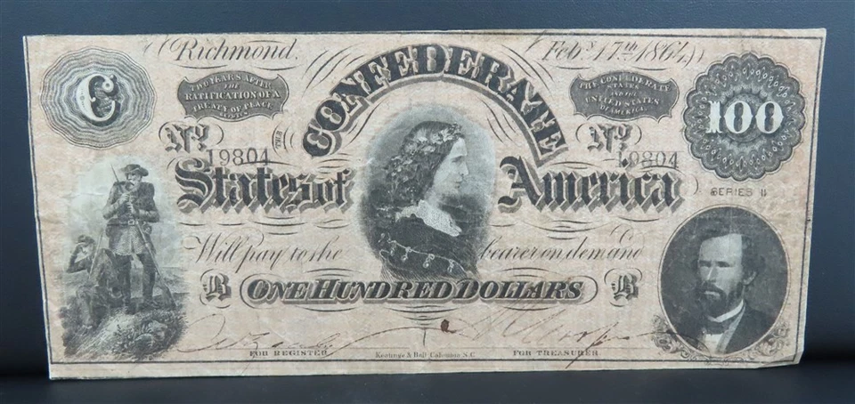 1864 Confederate States of America $100 Note - Image 1 of 2