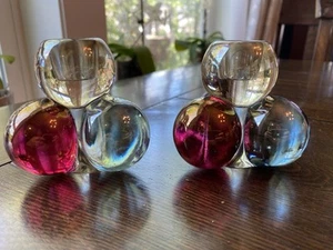 Paar bunte Vintage Mid Century Westmoreland 3 Kugeln Glas Kerzenständer Halter - Bild 1 von 6