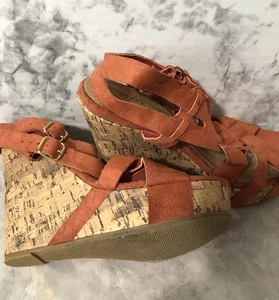 Shoedazzle Mayumi Wedge Sandals Orange Open Toe Gladiator Womens Size 8 - Picture 1 of 9