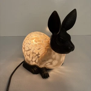 Vintage Blech Chi Hase Lampe Glas & Messing rosa geflecktes Glas 1996 funktioniert - Bild 1 von 16