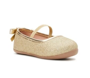 Wonder Nation Baby Girl Ballet Flat Gold Glitter Shoes, Size 5