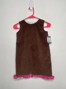 Corkys Kids Dress Girls Size 6 Brown Pink Ruffle Sleeveless Lined Knee Length - Picture 1 of 4