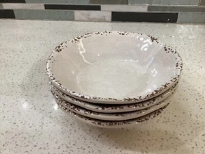 4 pc Tommy Bahama Rustic Crackle Melamine plastic cream brown soup / cereal bowl - Picture 1 of 6