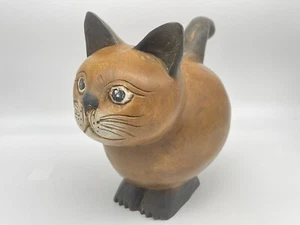 Vintage Wooden Carved Cat Statue / Finial, Hand Made, Folk Art / Home Décor - Picture 1 of 12