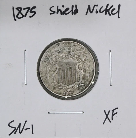1875 (XF) Shield Nickel 5c - Extremely Fine US Coin Cover