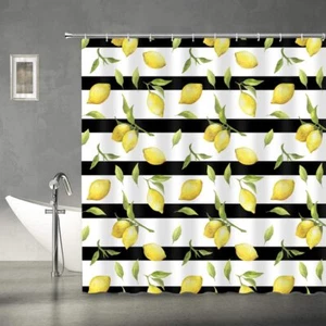Cute Lemon Summer Leaf Shower Curtains, Yellow Fruit Green Leaves Plant Bathr... - Picture 1 of 7