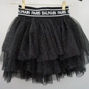 Balmain Kids Tulle Layered Designer Black Banded Logo Skirt - Picture 1 of 6