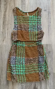 Free People Vestito Donna M Marrone Verde Mini Senza Maniche Ritaglio Frontale Smocked - Foto 1 di 12