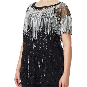MARINA RINALDI Women's Black Fama Beaded Blouse 12W / 21 $1295 NWT - Picture 1 of 1