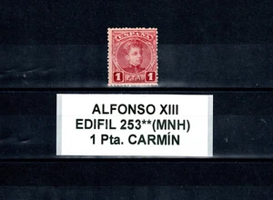 SELLO ESPAÑA 1901 ALFONSO XIII. NUEVO 253** (MNH) 1 Pta. CARMÍN, SIN FIJASELLOS - Imagen 1 de 2