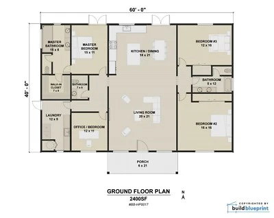 40' x 60' Modern House Architectural House Plans 4 Bedroom - PDF Download - Image 1 of 3