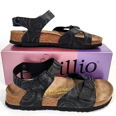 Birkenstock Papillio Rio Sandals Womens 10 EU 41 Black Rose Strappy Cork Germany - Image 1 of 4