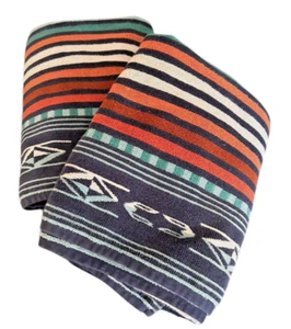 Pendleton Sculpted Bath Towel Chimayo Set of 2 Jacquard Woven Tribal Blue Orange - Picture 1 of 7