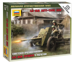 Soviet 45mm Anti Réservoir Gun 1:72 Figurine Plastique Model Kit ZS6112 Zvezda