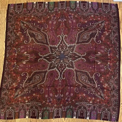 ETRO Bufanda Mantón 50” X 50” Mezcla Lana/Slik Paisley/Border Otoño Colores Italianos Foto 1 de 4