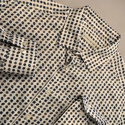 ETRO 42 Dress Shirts Men Button Up Contemporary 100% Cotton White Geometric 16" - Image 1 of 4
