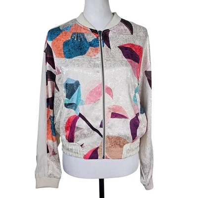 Anthropologie Elevenses Full Zip Satin Bomber Jacket S Preppy Soft Girl Resort - Image 1 of 4