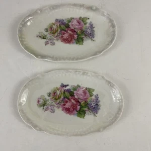 "Juego de 2 platos de porcelana vintage pintados a mano rosas Baviera borde festoneado de 5,25""" - Imagen 1 de 5