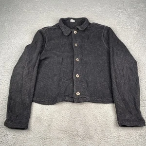 CP Shades Crop Sweater Womens Medium Black Button Up Cotton Knit - Picture 1 of 10