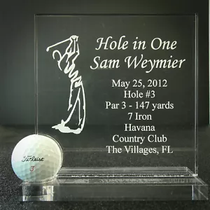 Hole in One Golftrophäe - Auszeichnung - Plakette - Mann oder Frau - kristallklar - 2019 - Bild 1 von 11
