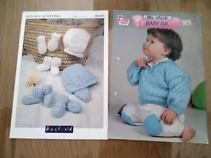 2 Knitting Patterns for Baby Sweater, Trousers, Hats, Mitts, Bootees in DK Yarn, - Picture 1 of 3