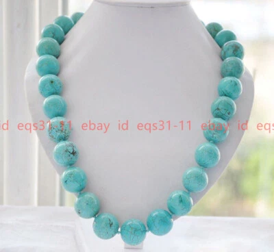 Genuine 6/8/10/12mm Natural Blue Turquoise Gemstone Round Beads Necklace 18" - Image 1 of 4