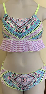 Nwt Justice Girls ReversibleFlounce Bikini Top & Bottoms Electric Yellow Size 6 - Picture 1 of 11