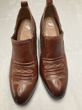 Nurture Leather Ankle Booties 9.5M Reddish Brown Western Thread Design Heels