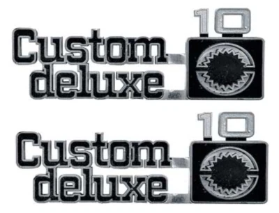 OER Front Fender "Custom Deluxe 10" Emblem Set For 1975-1980 Chevy Pickup Trucks - Image 1 of 3