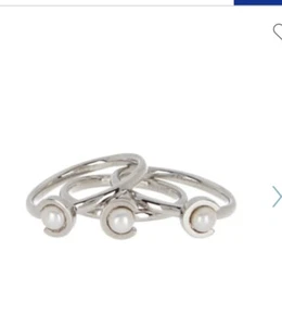 $85  Carolee Silver Freshwater Pearl C Stackable Ring  Sz7 Xx575 - Picture 1 of 1