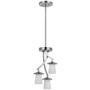 Brushed Nickel 3 Light LED Chandelier Mini Pendant with White Shade - Picture 1 of 1