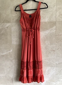 Sacred Threads Dress, Small, Midi Orange 90s Burnout, Phoebe Buffay, Artsy Witch - Picture 1 of 9