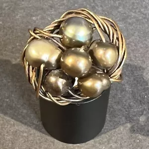 Artisan Bird Nest Ring 6.5 Eggs Birdwatching Handmade Wire Wrapped Jewelry Art - Picture 1 of 12