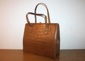 Boscha Vintage Tasche, Handtasche, Leder braun mit Krokoprägung, Original 50er - Bild 1 von 4