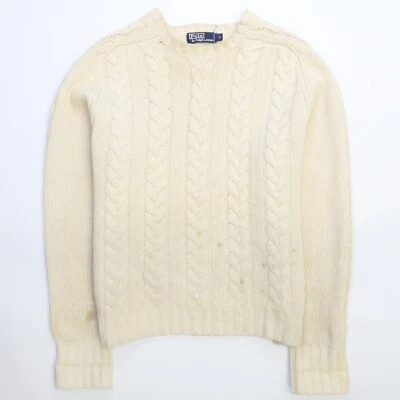 Vintage Polo Ralph Lauren Wool Cable Knit Crewneck Sweater Large Suede Elbow - Image 1 of 4