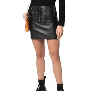 Elegante minifalda de cuero ceñido al cuerpo con cordones de cintura alta para mujer - Imagen 1 de 6