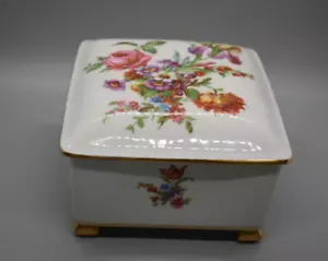 Caja de baratijas de joyería de 5" patas cuadradas Limoges Francia blancas dispersas rosa - Imagen 1 de 7
