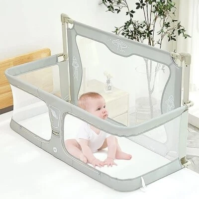 3-in-1 Baby Bedside Crib Cot Bed Co-Sleeper Safety Rail Nursery Newborn Sleep UK — 第 1/4 张图片