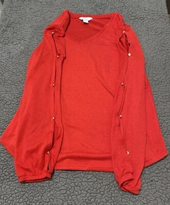 Lize Claiborne Red Medium Long Sleeve V Neck Sweater Arm Cut Outs Buttons Shirt - Picture 1 of 5