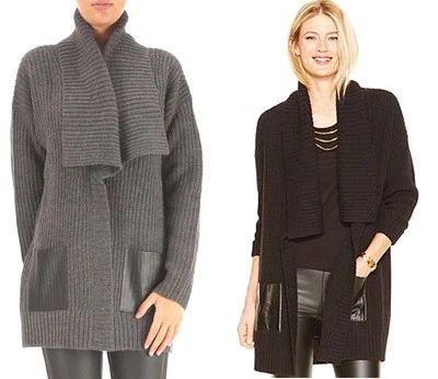 全新带标签 175 美元迈克尔·科尔斯人造皮革口袋开衫德比或黑色 — 第 1/3 张图片