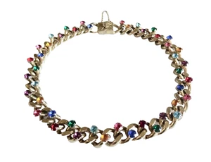 nECKLACE VINTAGE GOLD TONE HEAVY CHAIN W/ MULTI-COLOR RHINESTONE ACCENT neocurio - Picture 1 of 10