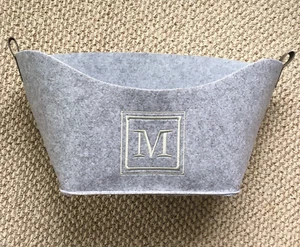 NEW! Thirty-One Monogram 'M' Gray Felt Display Bin Organizer Basket Embroidered  - Picture 1 of 9