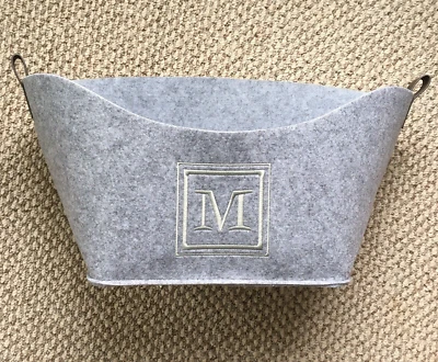 NEW! Thirty-One Monogram 'M' Gray Felt Display Bin Organizer Basket Embroidered  - Image 1 of 4