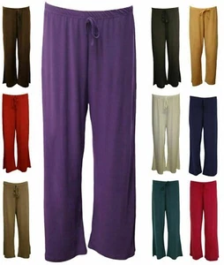 Women Plain Tie Up Elasticated Waist Palazzo Wide Leg Flared Baggy Trouser 12-28 - Picture 1 of 12