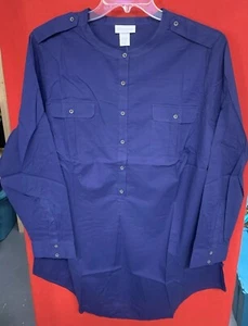 Women’s Soft Surroundings Long Sleeve 1/2 Button Shirt- Size 2X-Navy Blue - Picture 1 of 17